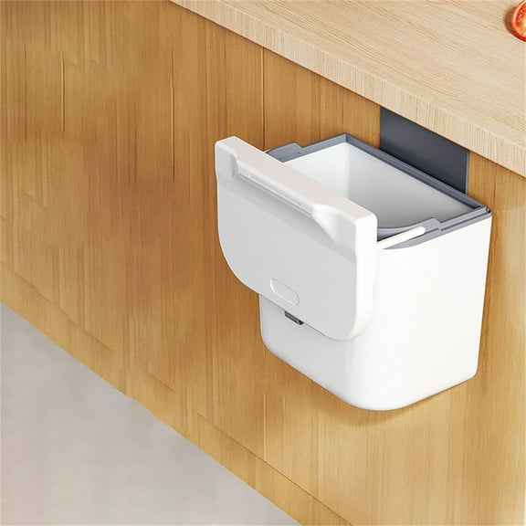 Kitchen Trash Can,Space-Efficient Household Trash Can,9L Wall Mounted Trash Can White Large Capacity Saving Sturdy Hanging Garbage Wastebasket Trash Container With Lid Kitchen(White,9.45x6.3x9.45")