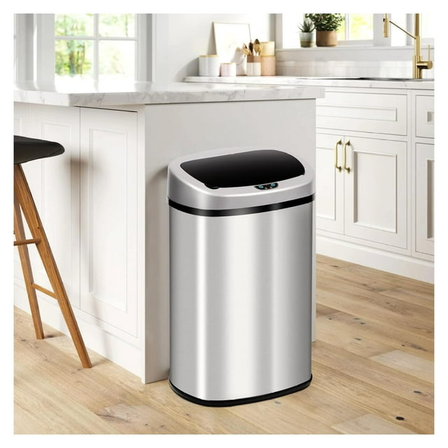 Kitchen Trash Can Stainless Steel Garbage Trash Can 13 Gallon / 50L