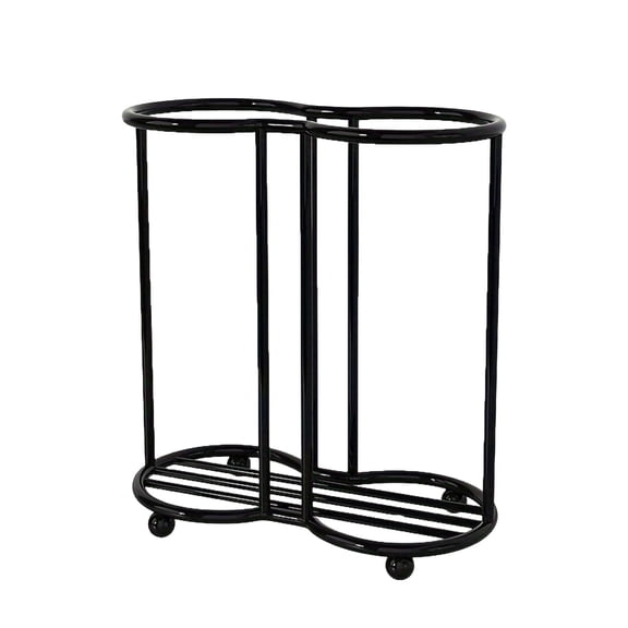 Kitchen Trash Can Stand, Black Dual Bin Rack with Wheels, Rolling Metal Waste Holder for Home Kitchen Storage Organization