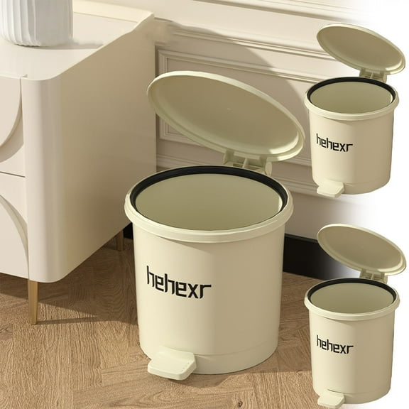 Kitchen Trash Can, Step-On Garbage Can with Lid, Tall Kitchen & Bathroom Trash Can, Small Office Waste Bin, Beige - Xuniizn