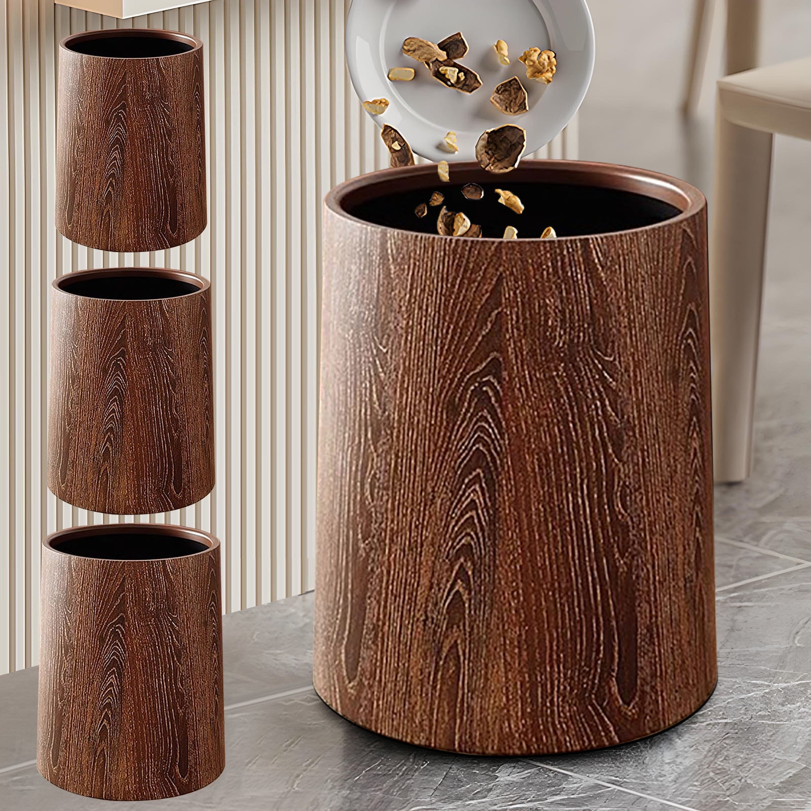 Kitchen Trash Can, Step-On Garbage Can with Lid, Tall Kitchen & Bathroom Trash Can, Small Office Waste Bin, Brown - Xuniizn
