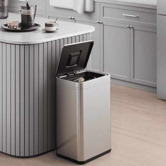 Kitchen Trash Can Touchless, 50 Liter/13 Gallon Automatic Touch Free Garbage Can with Soft-Close Lid and Odor Filter, Stainless Steel Rectangular Trashcan, Large Capacity 15.3"L X 10.6"W X 21.2"H