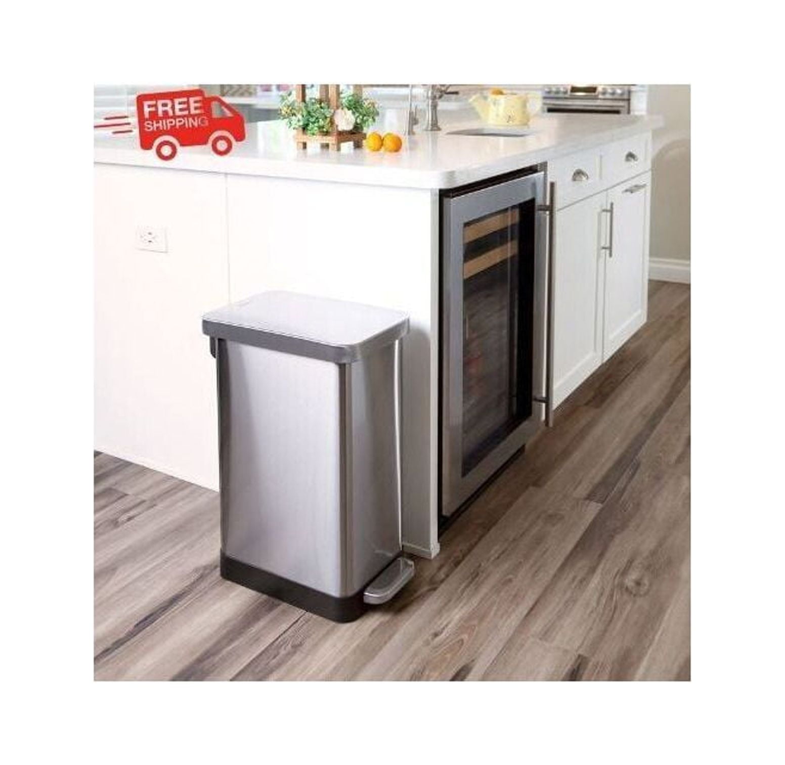 Kitchen Trash Can With Lid Stainless Steel Step On Slim Garbage Can 13.