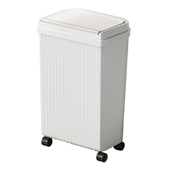 Kitchen Trash Can with Wheels, 20 Liter/ 5.2 Gallon Press Top Lid Plastic Garbage Container Bin for Bathroom, Living Room, Office, Garage