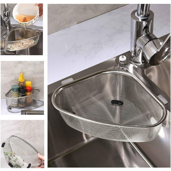 Kitchen Triangle Sink Strainer, Corner Sink Strainer, Multifunction Sink Drain Strainer Basket, Stainless Steel Food Catcher Strainer for Kitchen Waste, Vegetable, Fruits (Silver) (CF-001)