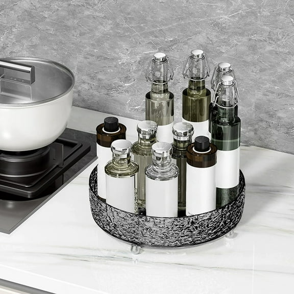 Kitchen Turntable Organizer, Spinning Storage Carousel for Cabinet, Rotating Spice Rack for Condiments, Multifunctional Pantry Organizer (Gray)