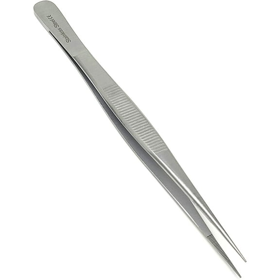 Kitchen Tweezers 6 inch Straight Stainless Steel food Tongs for Cooking with Narrow Fine Point Precision Serrated Tips