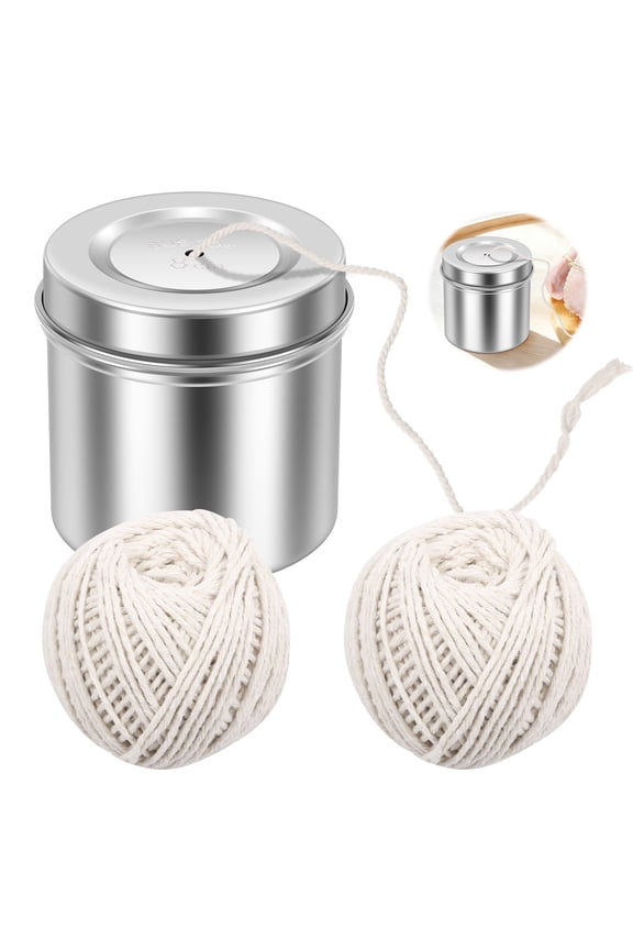 Kitchen Twine with Stainless Steel Dispenser 2 Pack 213FT Cooking Twine 2MM Natural Cotton Butcher Twines for Meat Turkey Roast & Kitchen Use Center Pull Butcher Twines for Cooking(White)