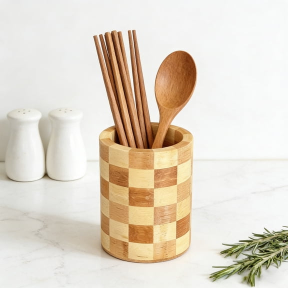 Kitchen Utensil Caddy Organizer | Wooden Dining Table Rack | Countertop Spatula Holder | Natural Wood Fiber Utensil Crock | Rustic Storage Container