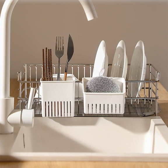 Kitchen Utensil Drainer Rack for Spoons Forks and Silverware Drying with Compact Design and Water Collection Tray for Neat Countertop