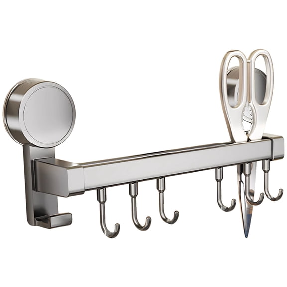 Kitchen Utensil Hanger, 11.8 in / 30 cm Aluminum Alloy Wall Mount Kitchen Organizer with 6 Hooks, Dual Rod Design for Extra Strength, Rustproof and Easy to Clean