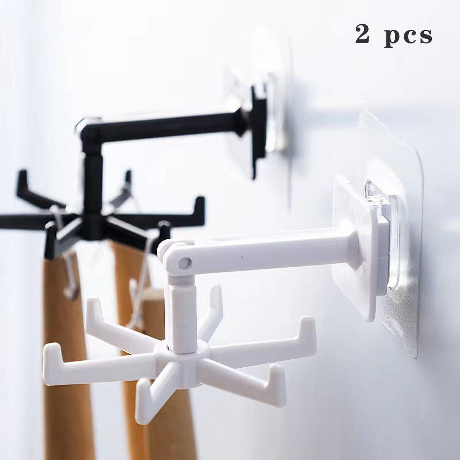 Kitchen Utensil Hanger with 6 Hooks, 2 Pack Under Cabinet Utensil Holder 360° Rotatable Kitchen Hooks Utensil Organizer Rack Space Saving No Drilling Nail Free Cooking Utensil Holder Wall Mounted