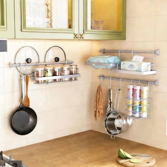 Kitchen Utensil Hanger & Spice Rack with Towel Holder,Space-Saving Wall Mount Kitchen Storage for Pantry,Countertop,Bathroom$$Home Decor, Kitchen, & Other