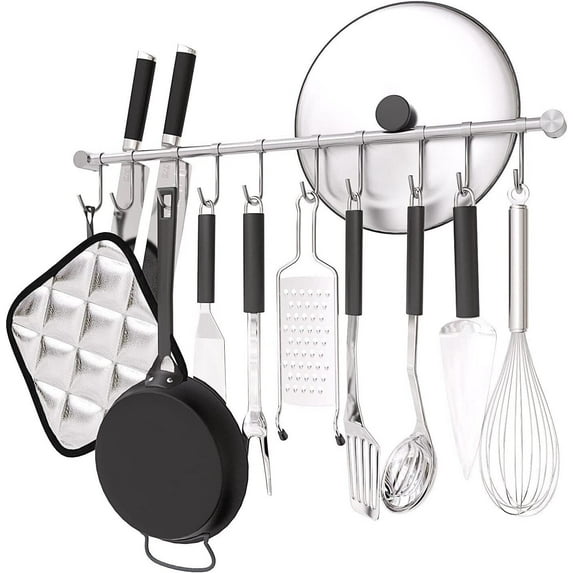 Carlam Kitchen Utensil Hanger Stainless Steel 20 inch Organizer with 10 Noiseless Sliding Hooks (Silver)