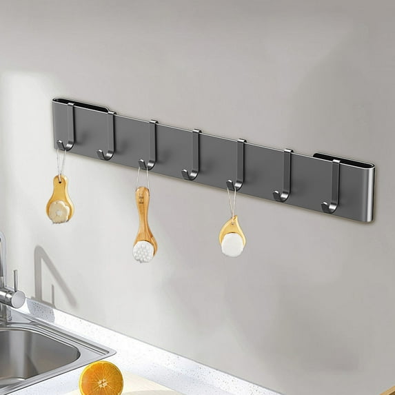 Kitchen Utensil Hanger Wall Mount Rack with 7 Hooks - Versatile Storage Solution for Kitchen Bathroom Livingroom No Drilling Required Easy Installation and Space-Saving Design