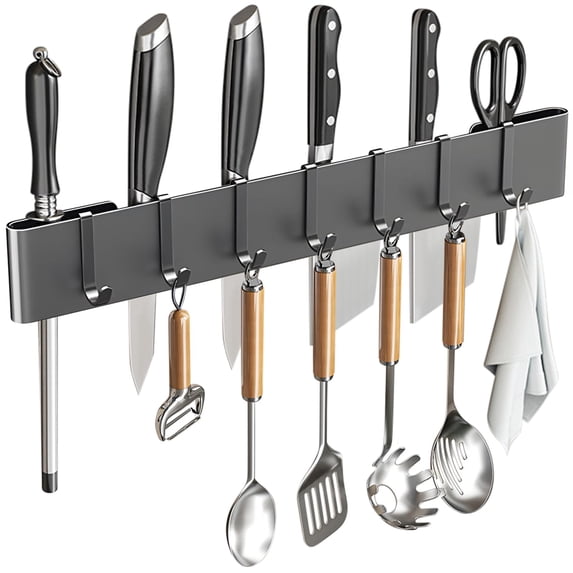 Kitchen Utensil Hanger, Wall-Mounted Utensil Rack with Hooks, Space ...