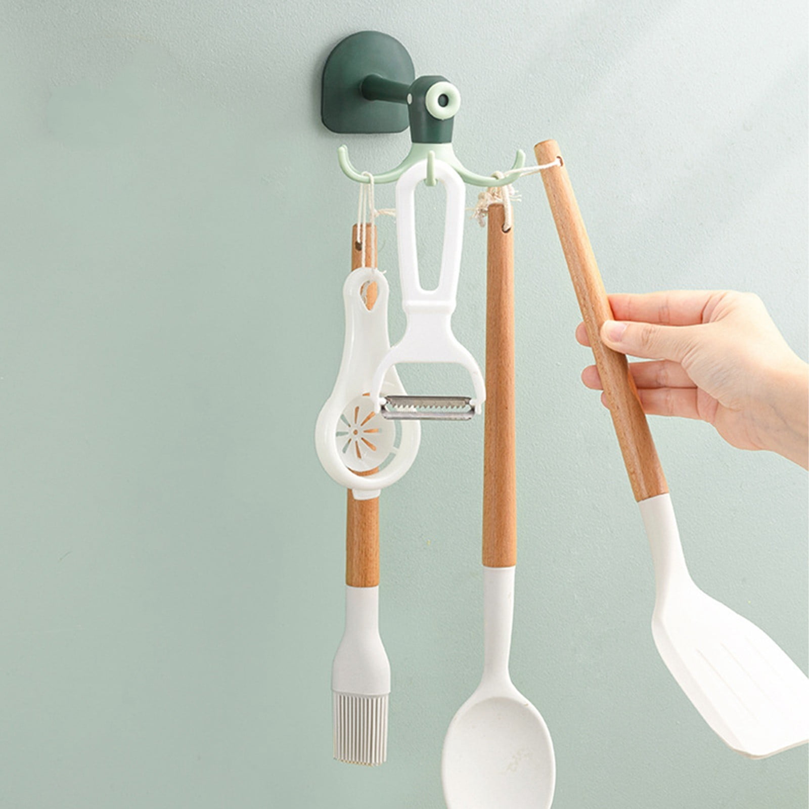 Kitchen Utensil Hanger With 6 Hooks Shaped Under Utensil Holder