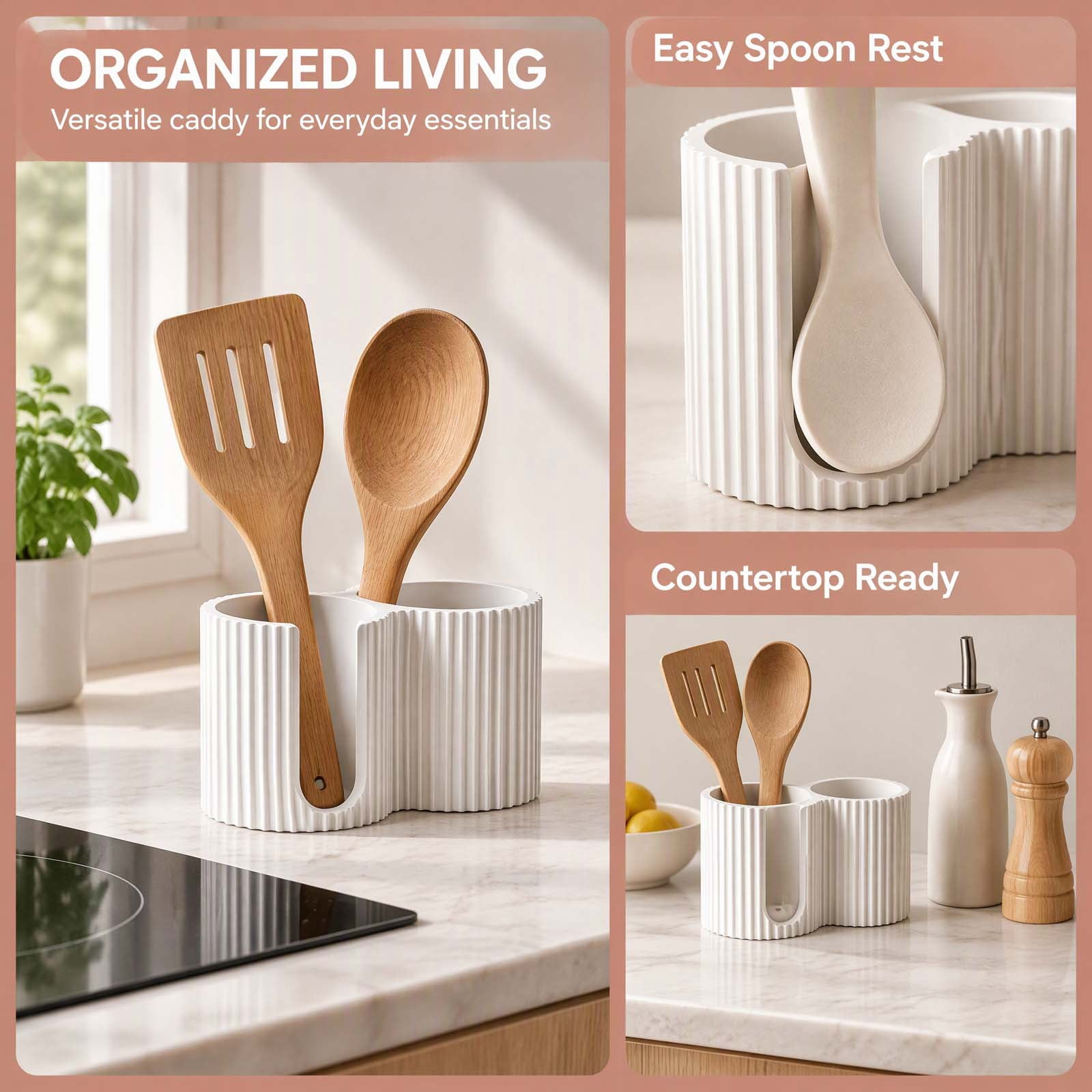 Kitchen Utensil Holder, 2 Compartment Cooking Tool Storage Organizer ...