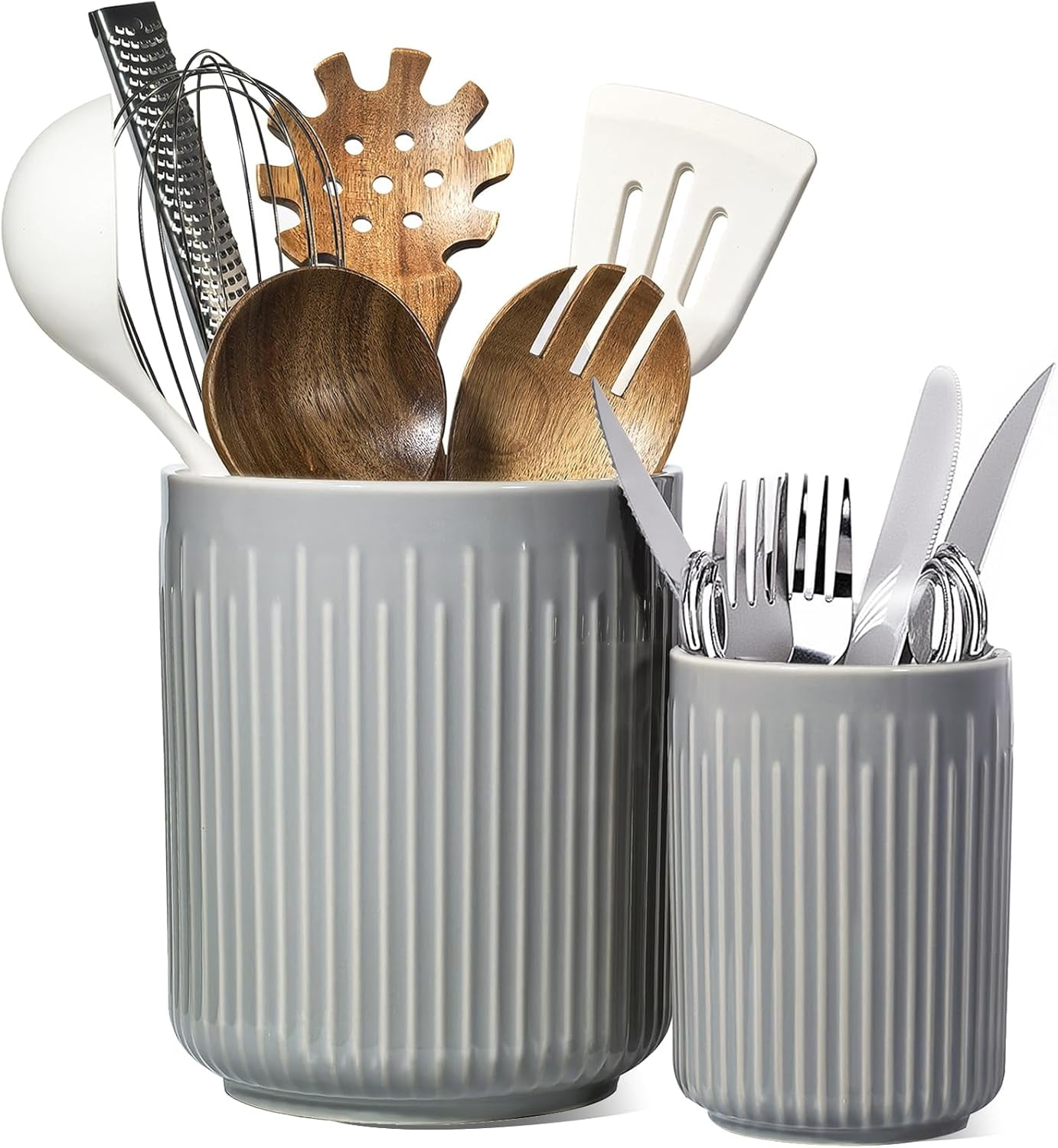 Ceramic Utensil Holder For Countertop – 5.4 Inch, Large Capacity, Detachable Knob, Black, Modern Kitchen Organizer