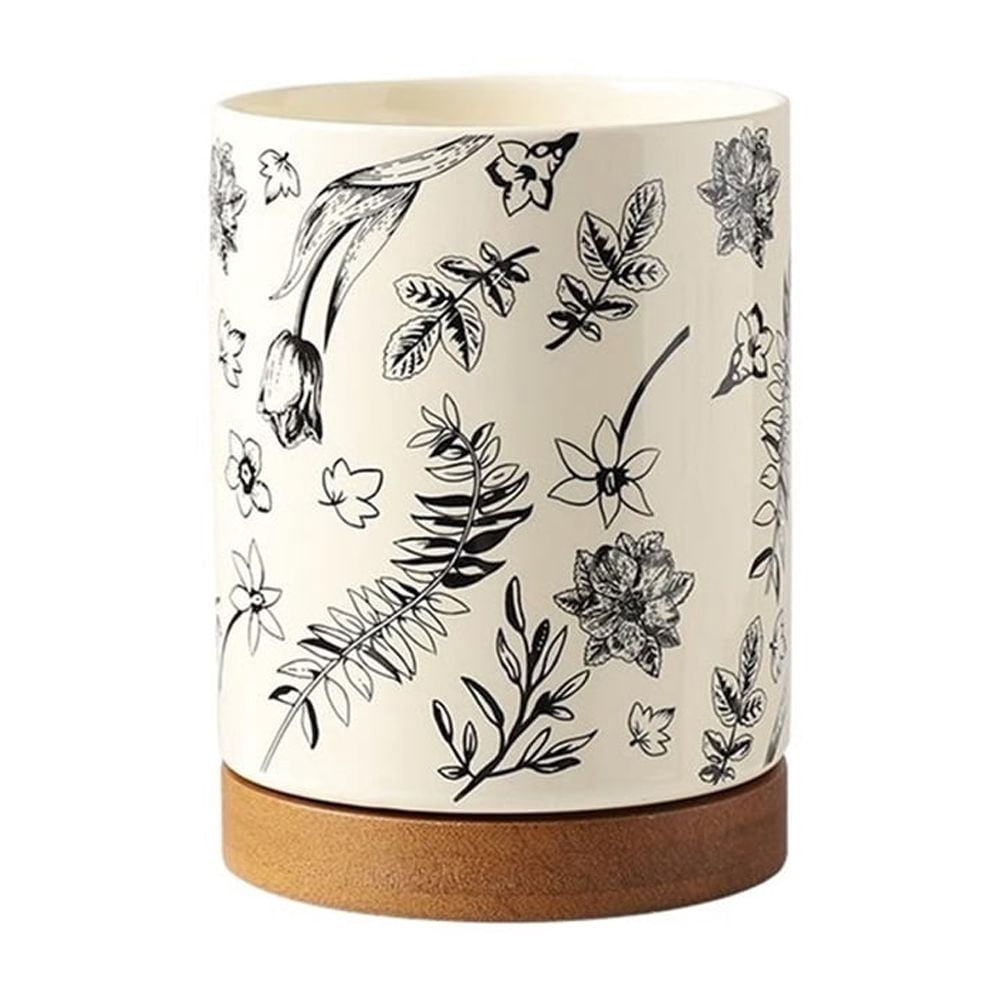 Kitchen Utensil Holder Ceramic for Countertop Utensil Organizer with Drain Tray