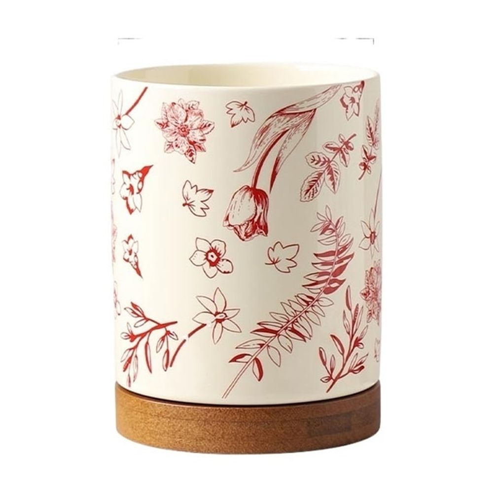 Kitchen Utensil Holder Ceramic for Countertop Utensil Organizer with Drain Tray
