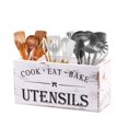 thumbnail image 1 of Kitchen Utensil Holder for Counter or Countertop, Extra Large Wood Organizer with 3 Compartments, Wooden Storage for Cooking and Silverware, Rustic Minimalist Decor, Sturdy Utensil Crock-White C104, 1 of 3