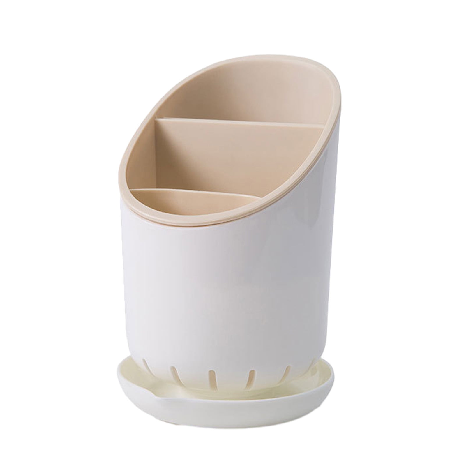 Kitchen Utensil Holder with Cover, 3 Compartment Countertop Plastic