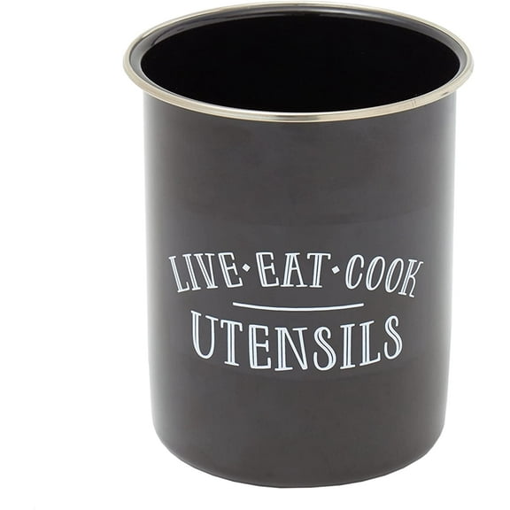 Kitchen Utensil Holder, Cutlery Tool Crock - Live Eat & Cook, Black