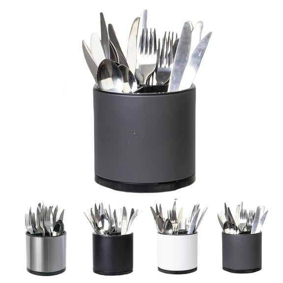 Kitchen Utensil Holder Extra Large 360°Rotating For Counter Organizer Stainless Steel Storage Cooking Silverware Caddy 3 Compartment Flatware Spoon Spatula Tool Cutlery Container(Silvery)