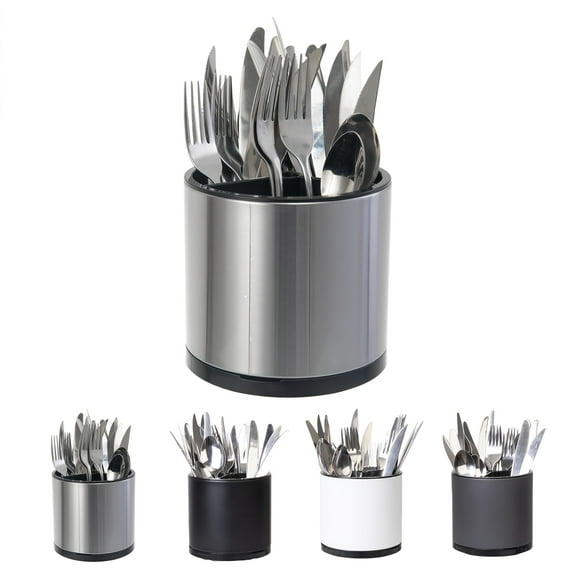Kitchen Utensil Holder Extra Large 360°Rotating For Counter Organizer Stainless Steel Storage Cooking Silverware Caddy 3 Compartment Flatware Spoon Spatula Tool Cutlery Container（Silvery）