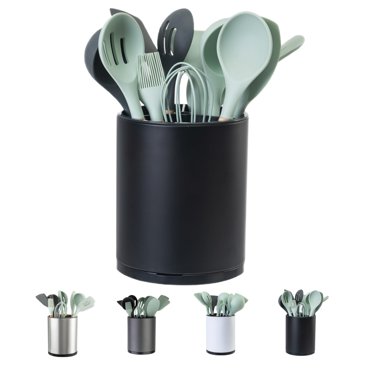 Nucookery 360° Rotating Ceramic Utensil Holder – 7.2" Large Crock With Cork Bottom For Countertop Protection