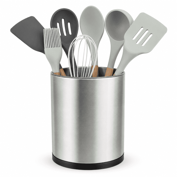 Kitchen Utensil Holder Extra Large 360° Rotating Stainless Steel Countertop Organizer for Silverware and Cooking Tools