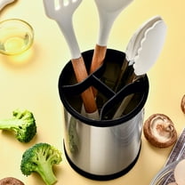 Kitchen Utensil Holder Extra Large 360° Rotating For Counter Organizer Stainless Steel Storage Cooking Silverware Caddy Flatware 4 Compartment Flatware Spoon Spatula Lazy Susan