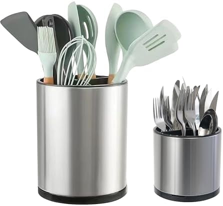 Silverware Container For Counter Kitchen Utensil Holder Extra Large Rotating For Counter Organizer ...
