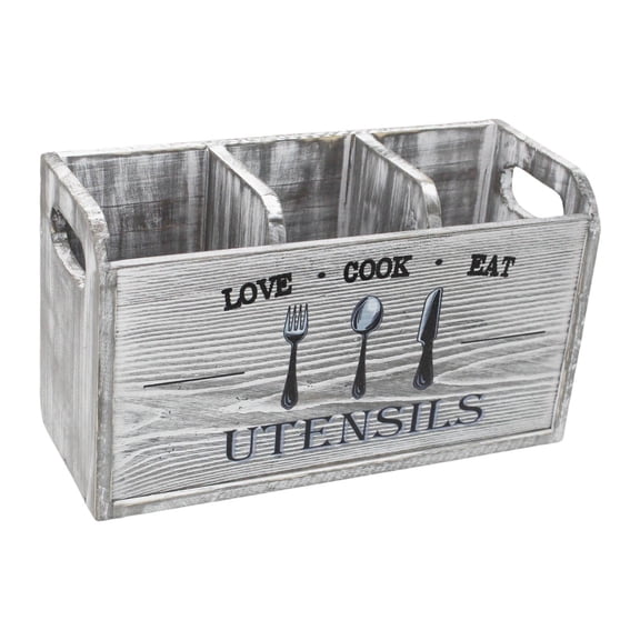 Kitchen Utensil Holder Flatware Organizer Cutlery Storage Bin with Sturdy Wood for Countertop Pantry Chefs