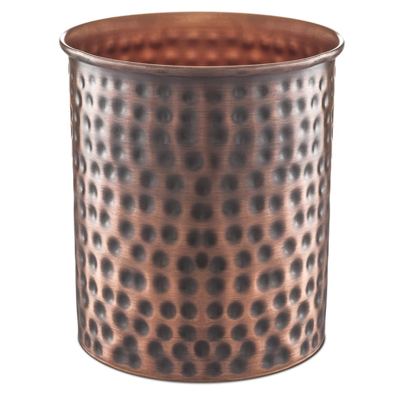 Kitchen Utensil Holder - Hand Hammered Metal Antique Copper Decorative Crock For Counter Cooking Tool And Spatula Countertop Organizer