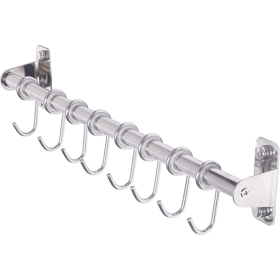 Kitchen Utensil Holder Hanger, Pot and Pan Rack Wall Mount, Kitchen Rail with 8 Hooks for Hanging Cooking Utensils, Mugs, Spoons, Wall Mounted, Stainless Steel, Antique Copper