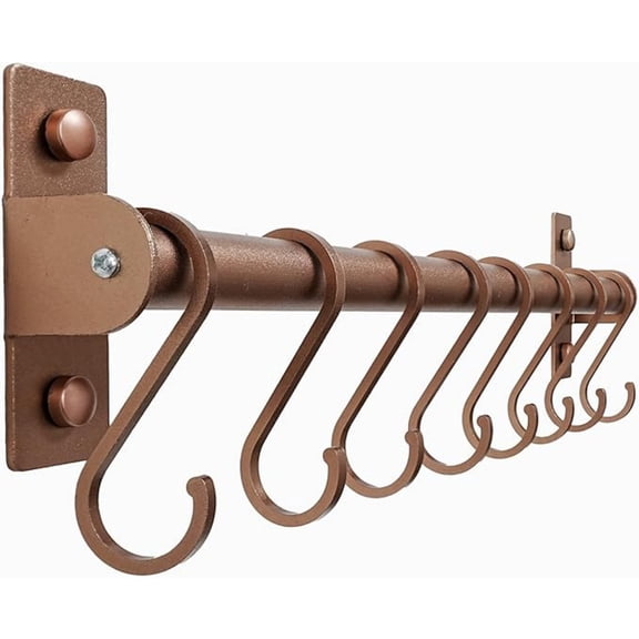 Kitchen Utensil Holder Hanger, Pot and Pan Rack Wall Mounted, Kitchen Rail with 8 Hooks for Hanging Cooking Utensils, Mugs, Spoons, Wall Mounted, Antique Copper