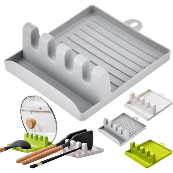 Kitchen Utensil Holder - Plastic Spoon Fork Spatula Organizer with Lid, Non-Slip Drip Pad, Easy-to-Clean Multi-Purpose Rack(XX)