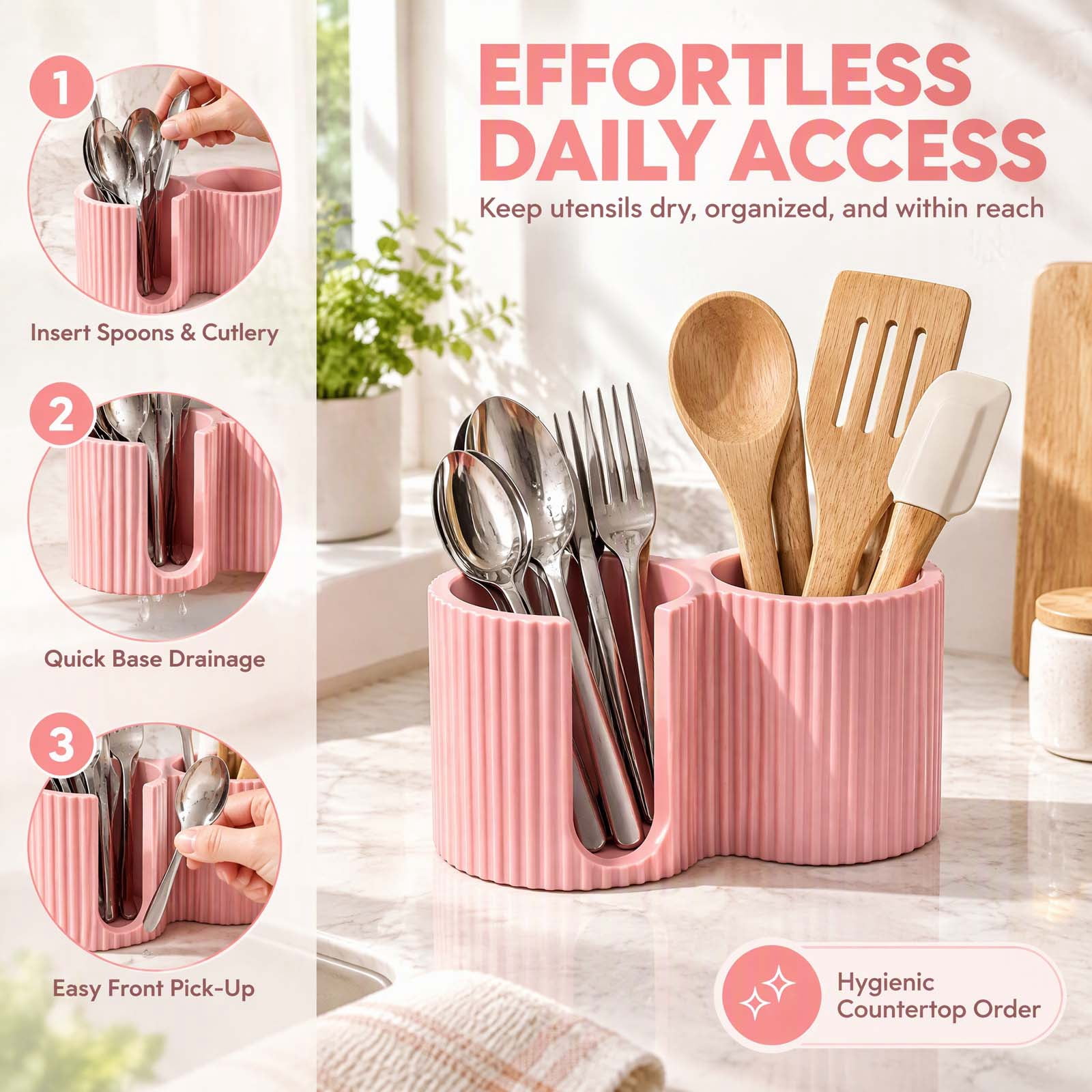 Two Organize Kitchen Utensil Organizer with Two Separate Compartments, Divided Small ...