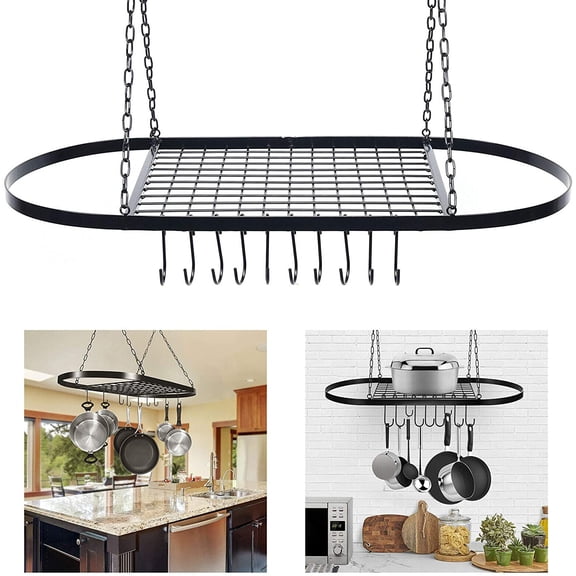 Kitchen Utensil Pull Down Holder Hanging Pot Pan Shelf Storage Hanger+10 Hook