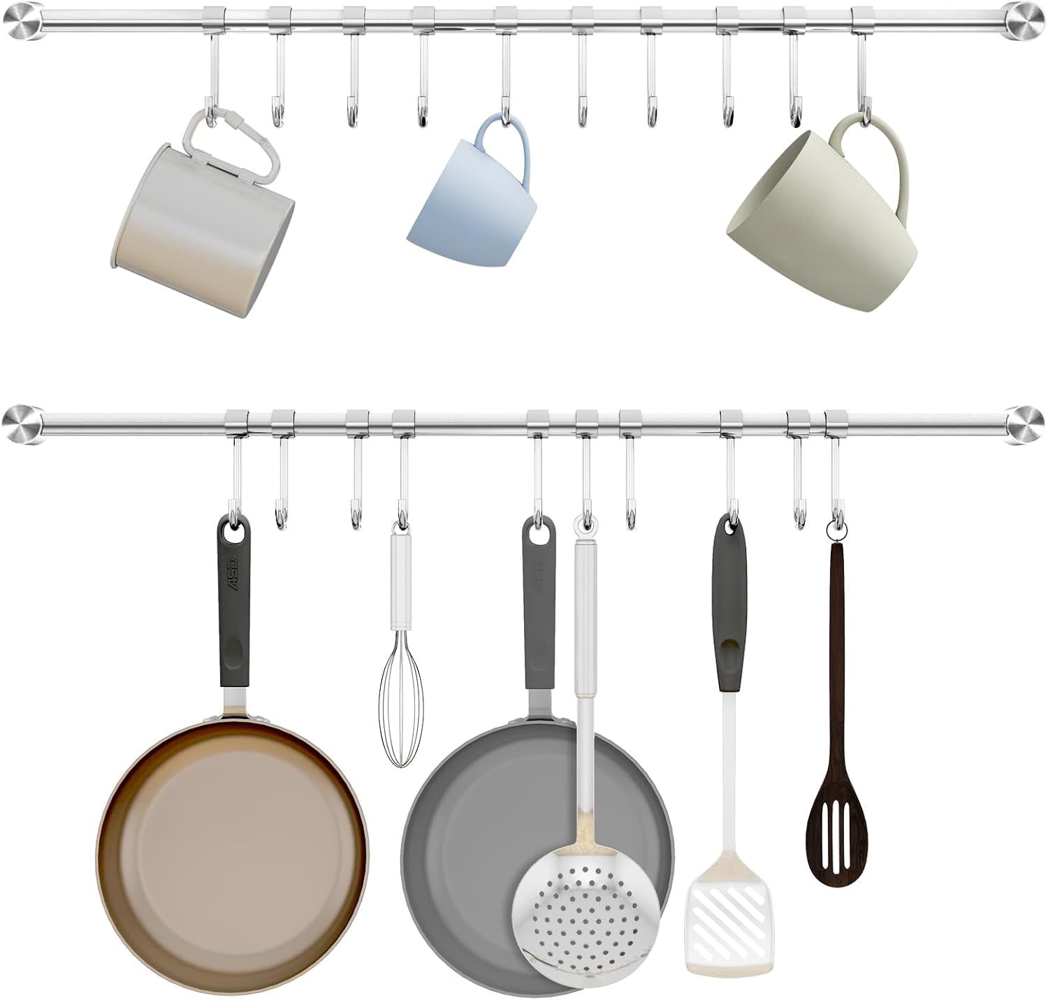 Kitchen Utensil Rack 2 Pack, 15.6 Inch Pots and Pans Hanging Rack Wall ...