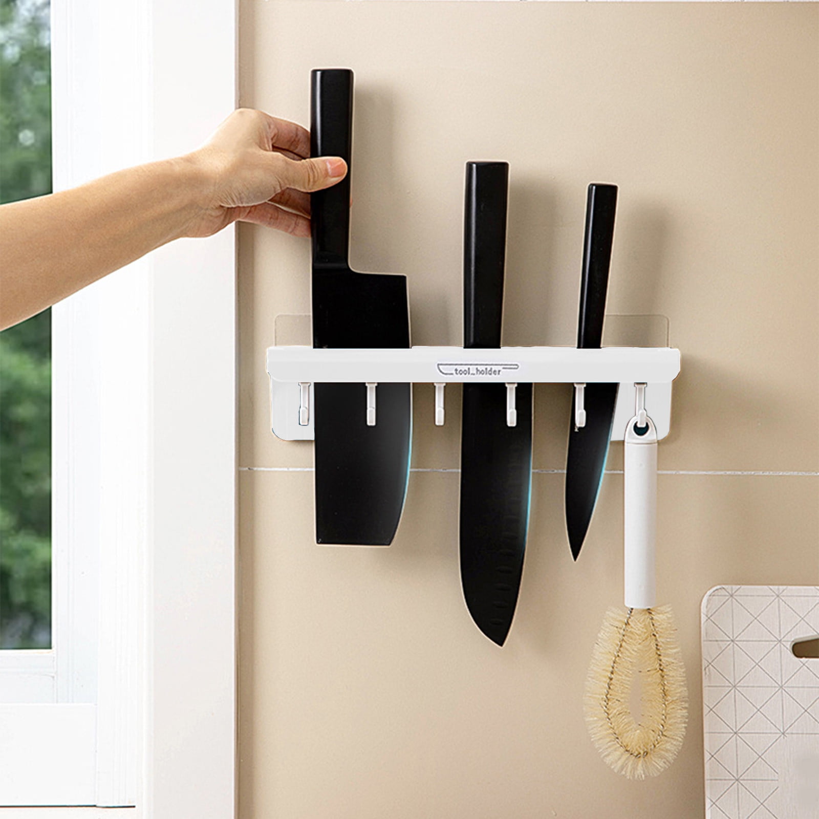 Kitchen Utensil Rack With Slidable S Hooks For Hanging Pots And Pans