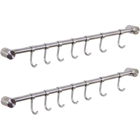 Kitchen Utensil Racks Rail Wall Mounted Utensil Hooks Rack Stainless Steel Hanger Hooks for Kitchen Tools Pot Towel (7 Hooks,2 Packs)