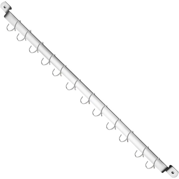 Kitchen Utensil Rail Organizer - Wall Mounted Gourmet Rack With 14 Hooks for Hanging Knives, Mugs, Spatulas, Pots and Utensils