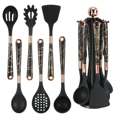 Kitchen Utensil Set, 7 Pieces Silicone Spatula Set for Nonstick Cookware, 446°F Heat Resistant Cooking Spatula with Rotatable Holder, Silicone Cooking Utensil Set for Home Kitchen