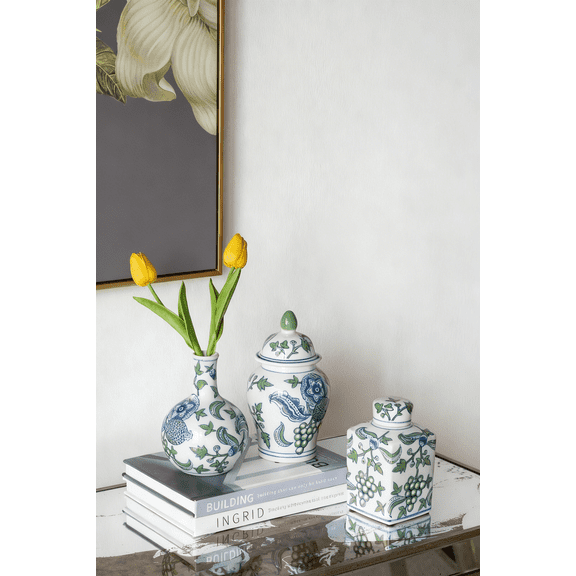 Kitchen Utensil Set Set of 3 Porcelain Ginger Jar, Decorative Vase for Home Decor,Kitchen Sink Caddy