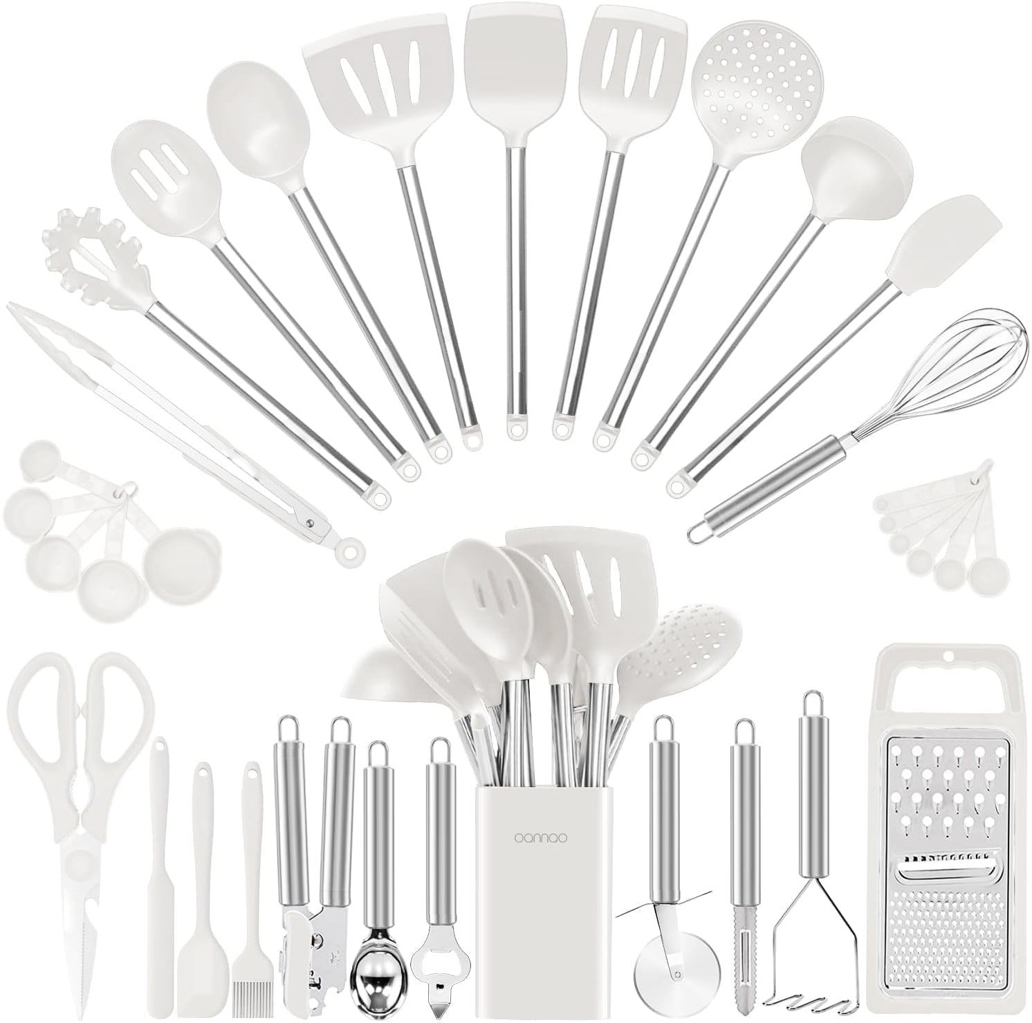 Kitchen Utensil Set-Silicone Cooking Utensils-33 Kitchen Gadgets & Spoons for Nonstick Cookware-Silicone and Stainless Steel Spatula Set-Best Kitchen Tools BPA FREE (Cream White) - Walmart.com