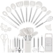 Kitchen Utensil Set-Silicone Cooking Utensils-33 Kitchen Gadgets & Spoons for Nonstick Cookware-Silicone and Stainless Steel Spatula Set-Best Kitchen Tools BPA FREE Cream White
