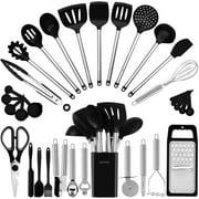 Kitchen Utensil Set-Silicone Cooking Utensils-33 Kitchen Gadgets &amp; Spoons for Nonstick Cookware-Silicone and Stainless Steel Spatula Set-Best Kitchen Tools, Useful Pots and Pans Accessories